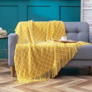 Luxury Knitted Blanket Oversized Luxury Throw Yellow